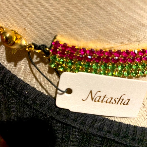 NECKLACE RHINESTONE PINK AND GREEN FLOWER NEW - Picture 5 of 7